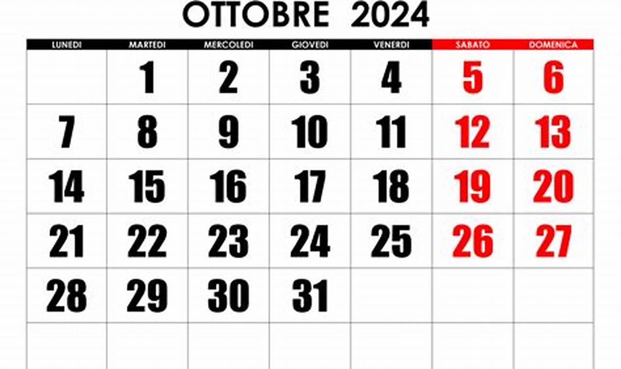 Calendario Ottobre 2024