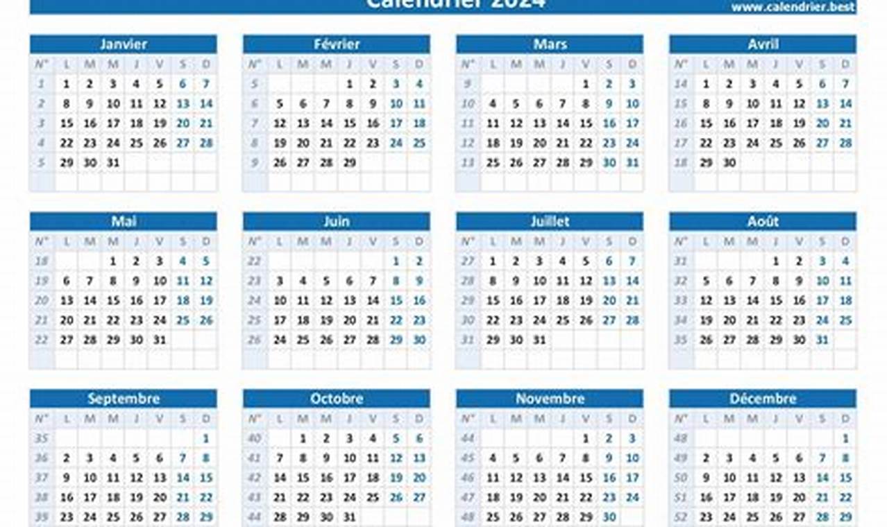 Calendrier 2024 Par Semaine Pdf