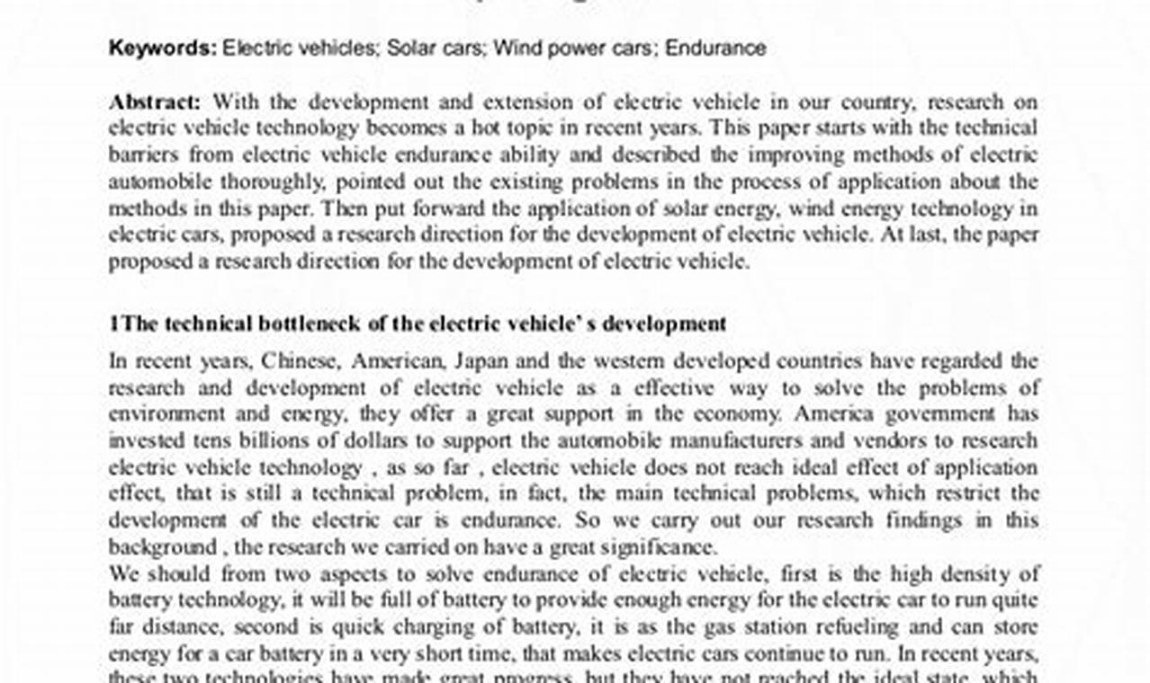 Call For Papers Electric Vehicles 2024