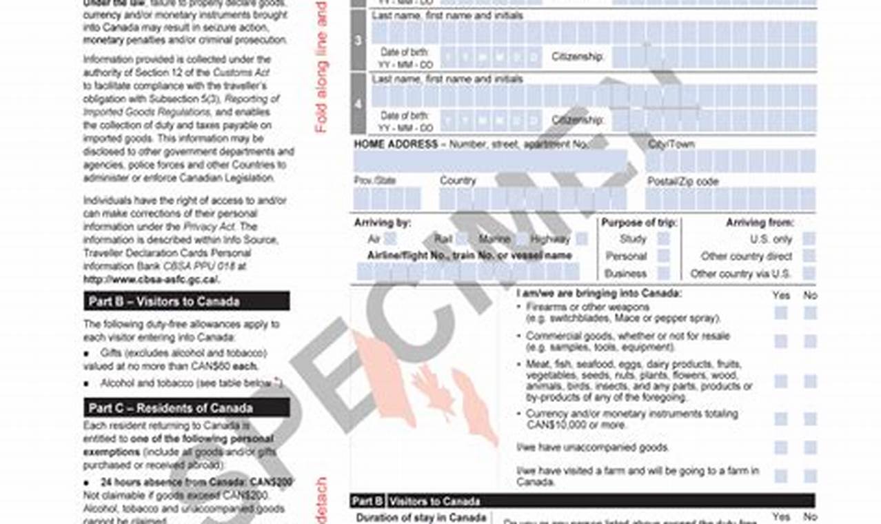 Canada Customs Declaration Form 2024