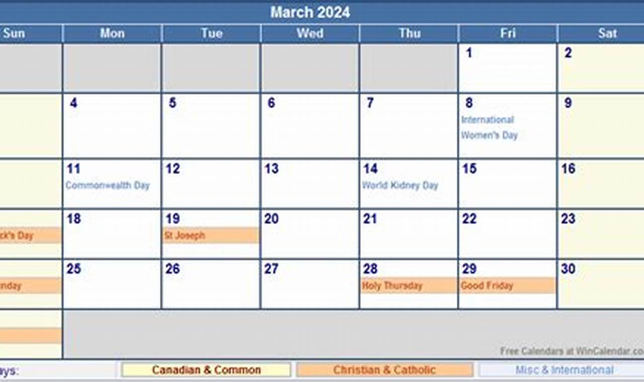 Canada Holidays 2024 March