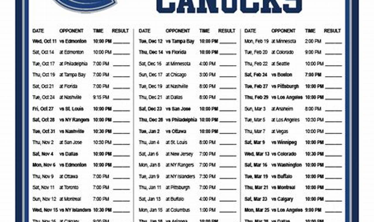 Canucks Home Schedule 2024-24