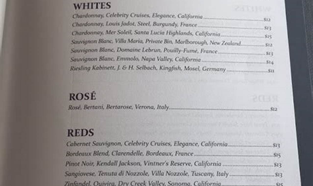 Celebrity Cruises Wine List 2024
