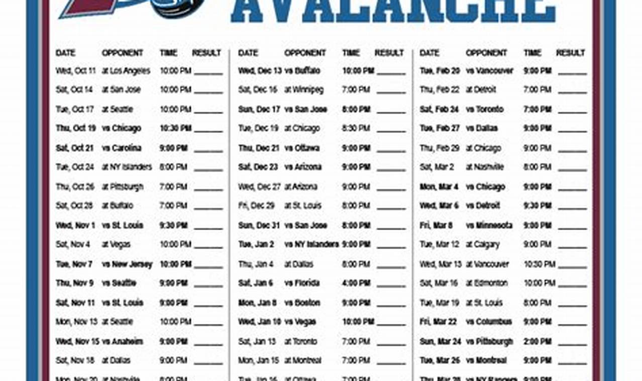 Colorado Avalanche Schedule 2024-24