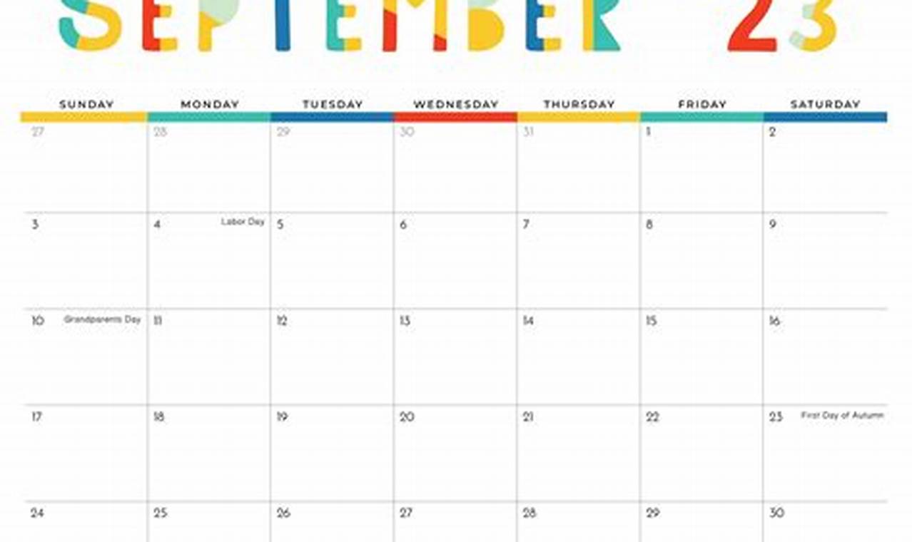 Colorful September 2024 Calendar Google Drive