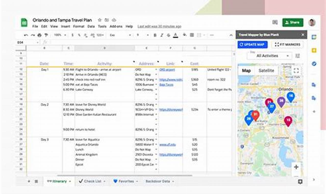 Create Itinerary Google Calendar