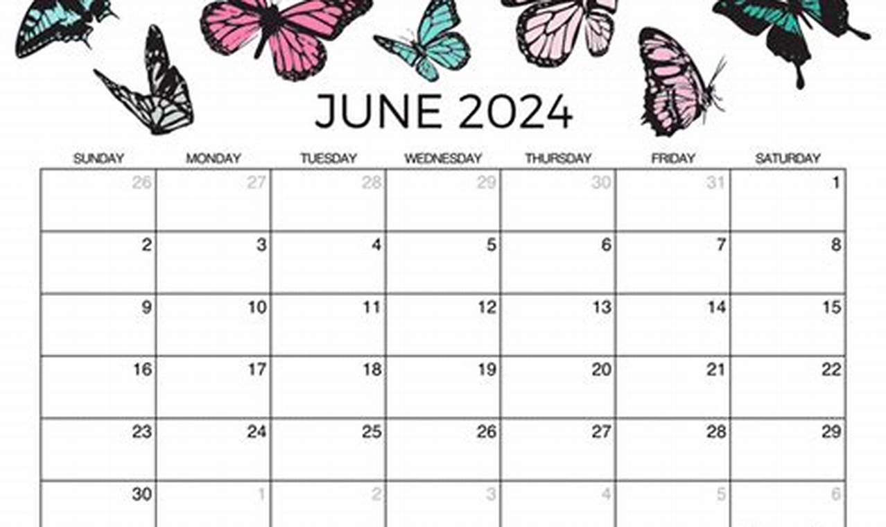 Cute June 2024 Calendar With Holidays