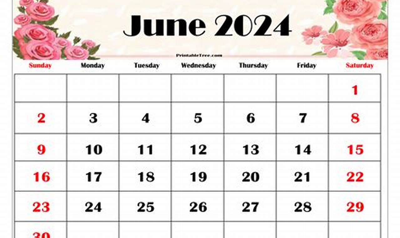 Cute June 2024 Printable Calendar