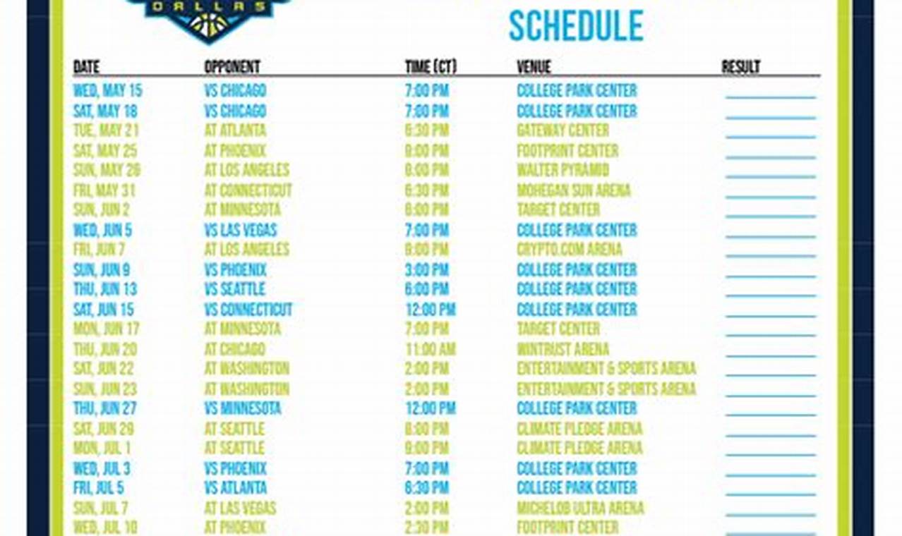 Dallas Wings Home Schedule 2024