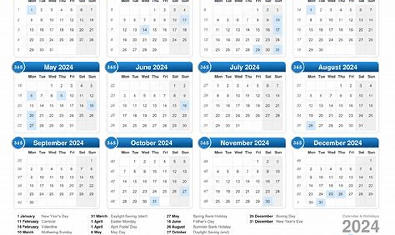 Dates For Calendar 2024