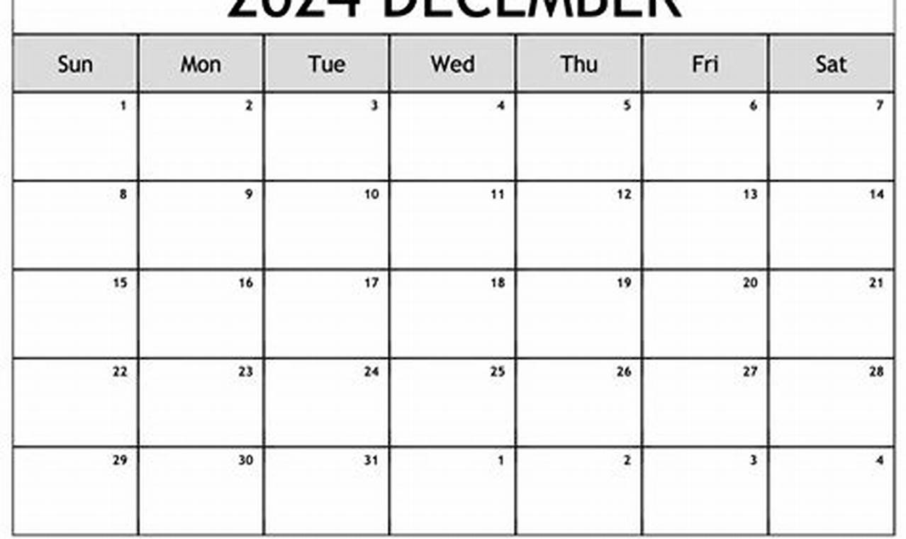 December 2024 Calendar Template Printable Stickers
