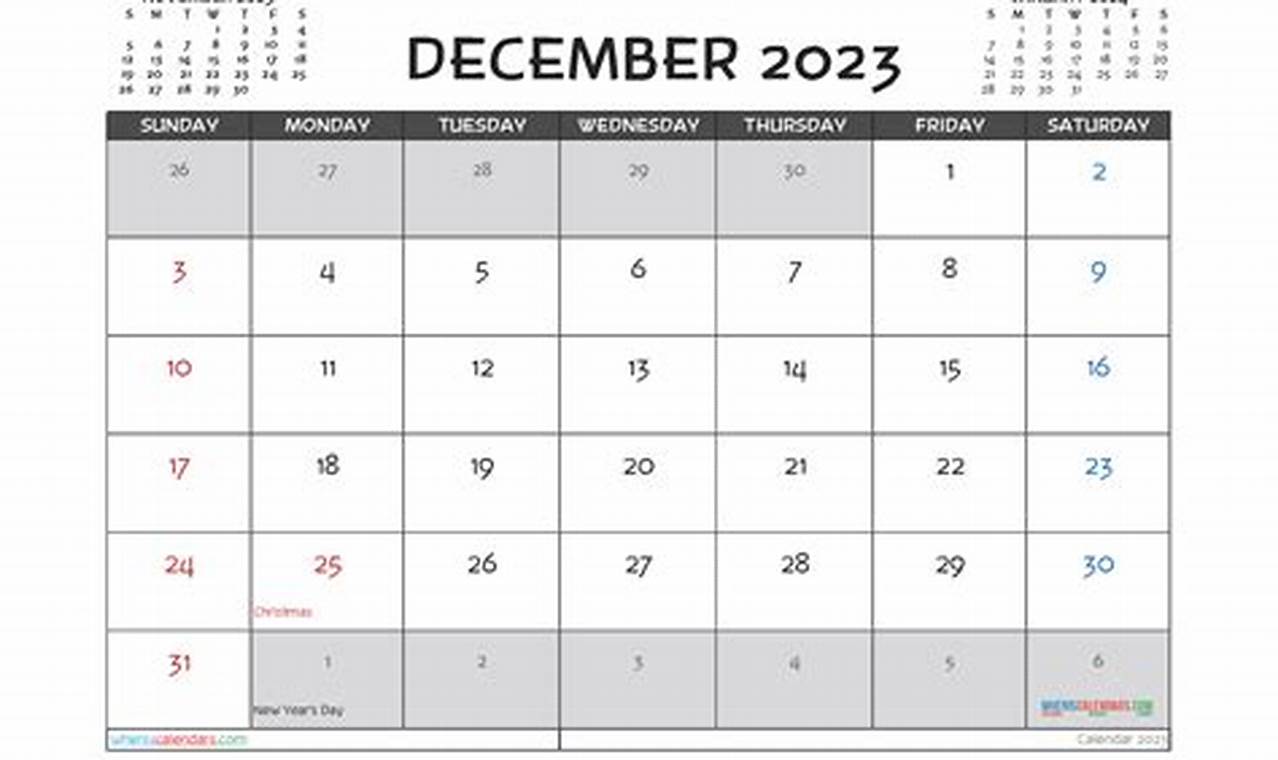December 2024 Printable Calendar With Holidays 2023