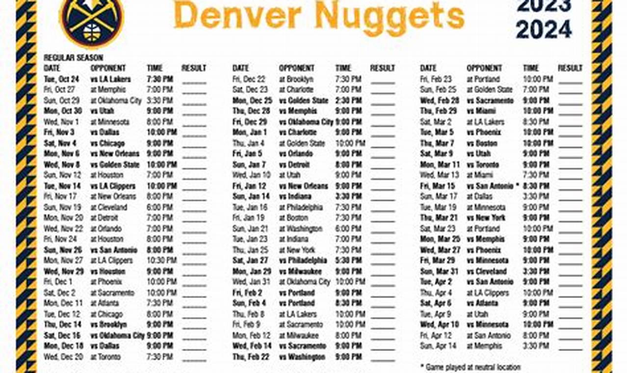 Denver Nuggets Schedule 2024