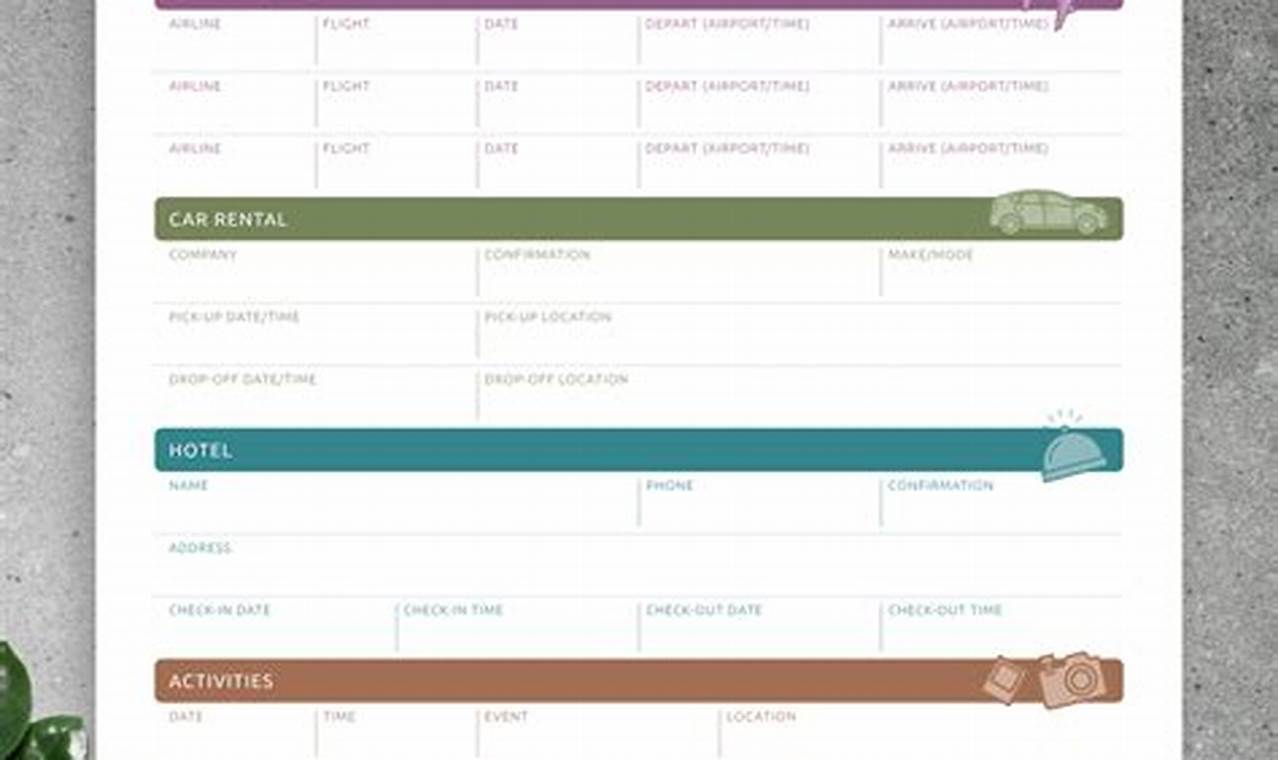 Design Free Vacation Itinerary Planner In Excel