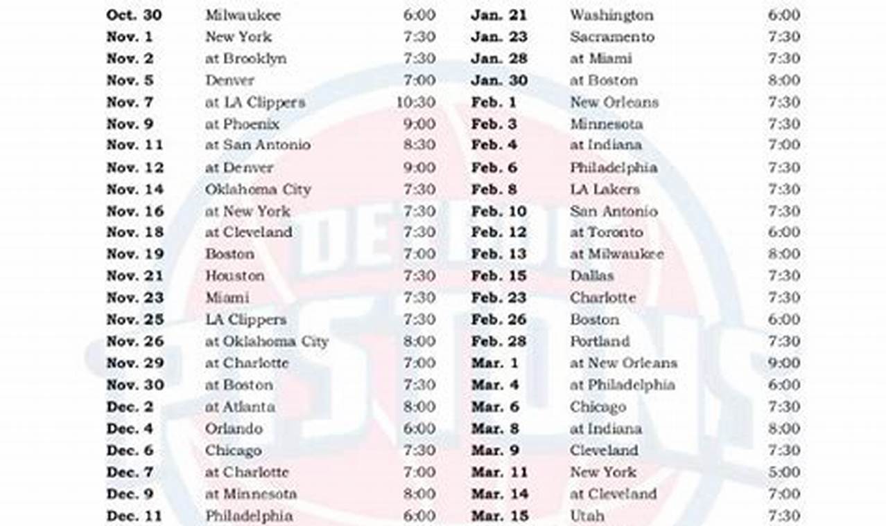 Detroit Pistons Preseason Schedule 2024