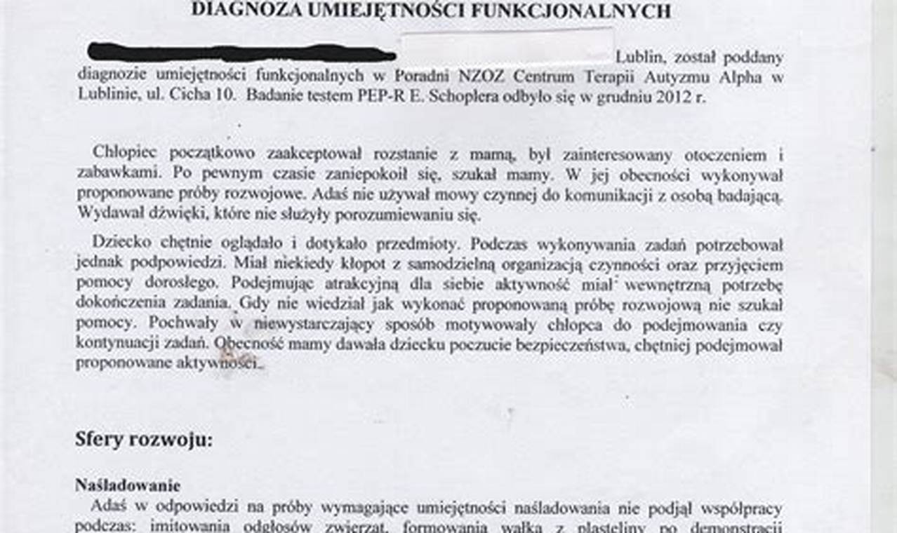 Diagnoza Funkcjonalna Dziecka Z Autyzmem Przykład Chomikuj