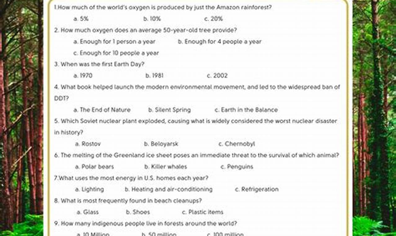 Earth Day Quiz 2024 Printable
