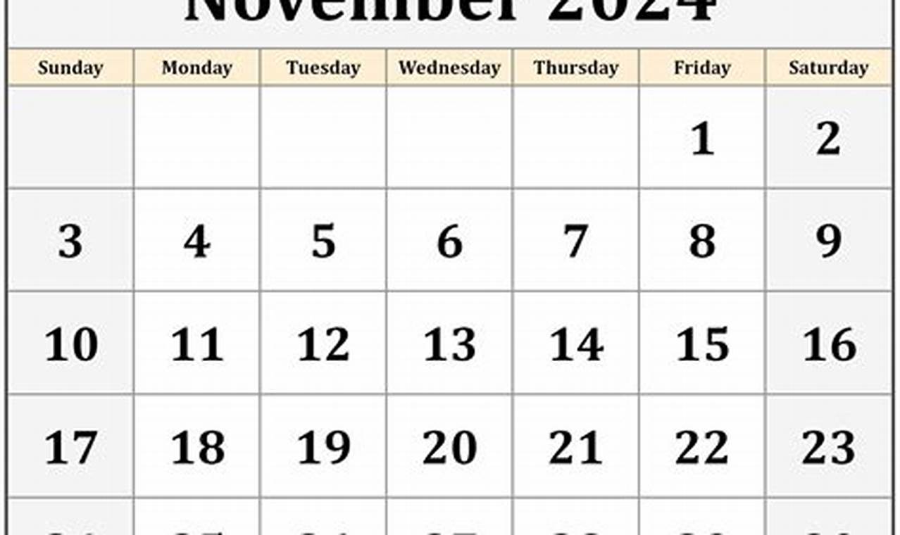 Editable Monthly Calendar November 2024