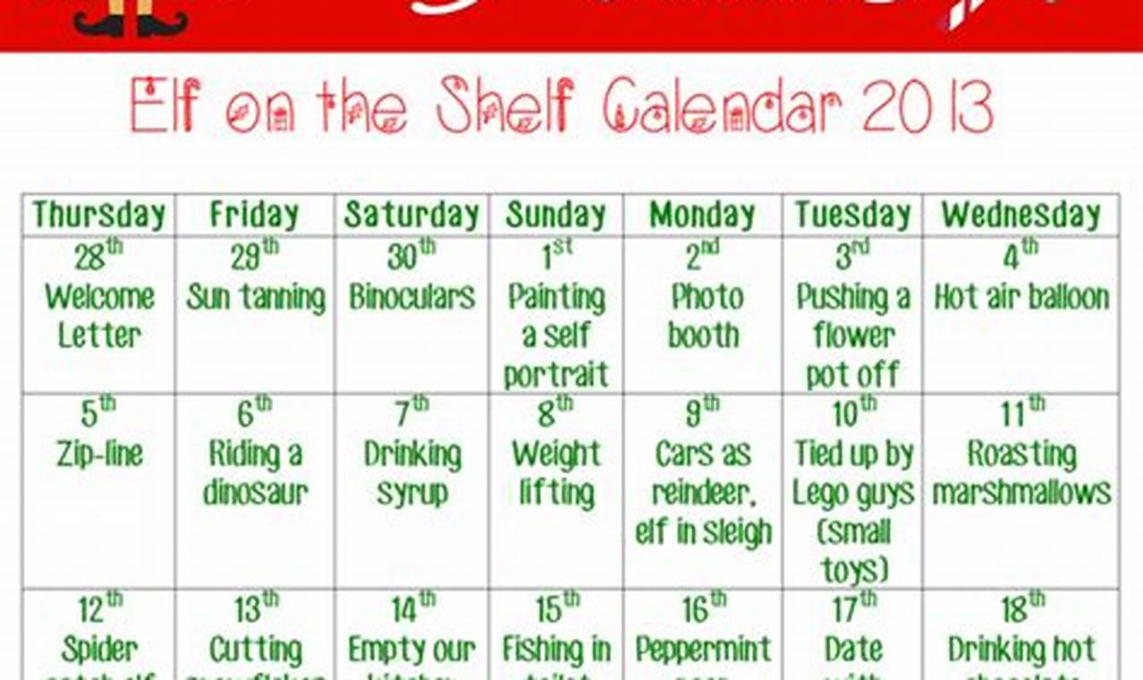 Elf On Shelf Calendar Ideas