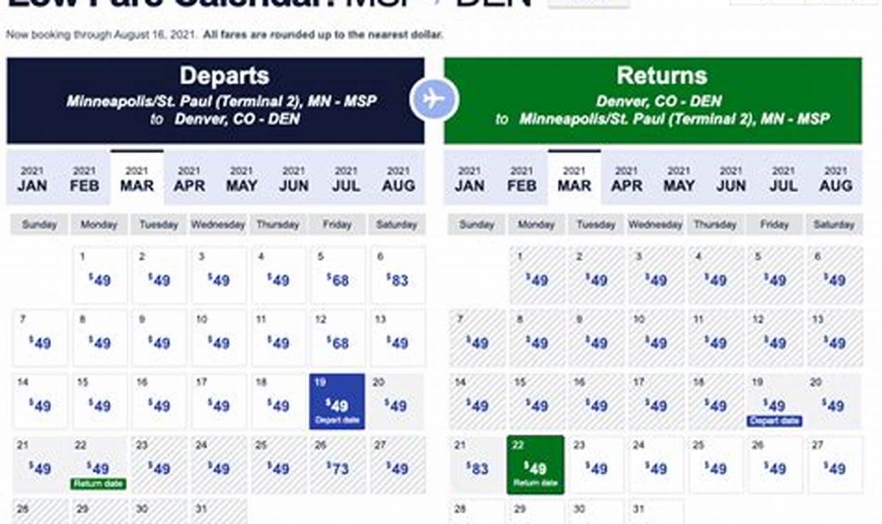 Emirates Monthly Fare Calendar