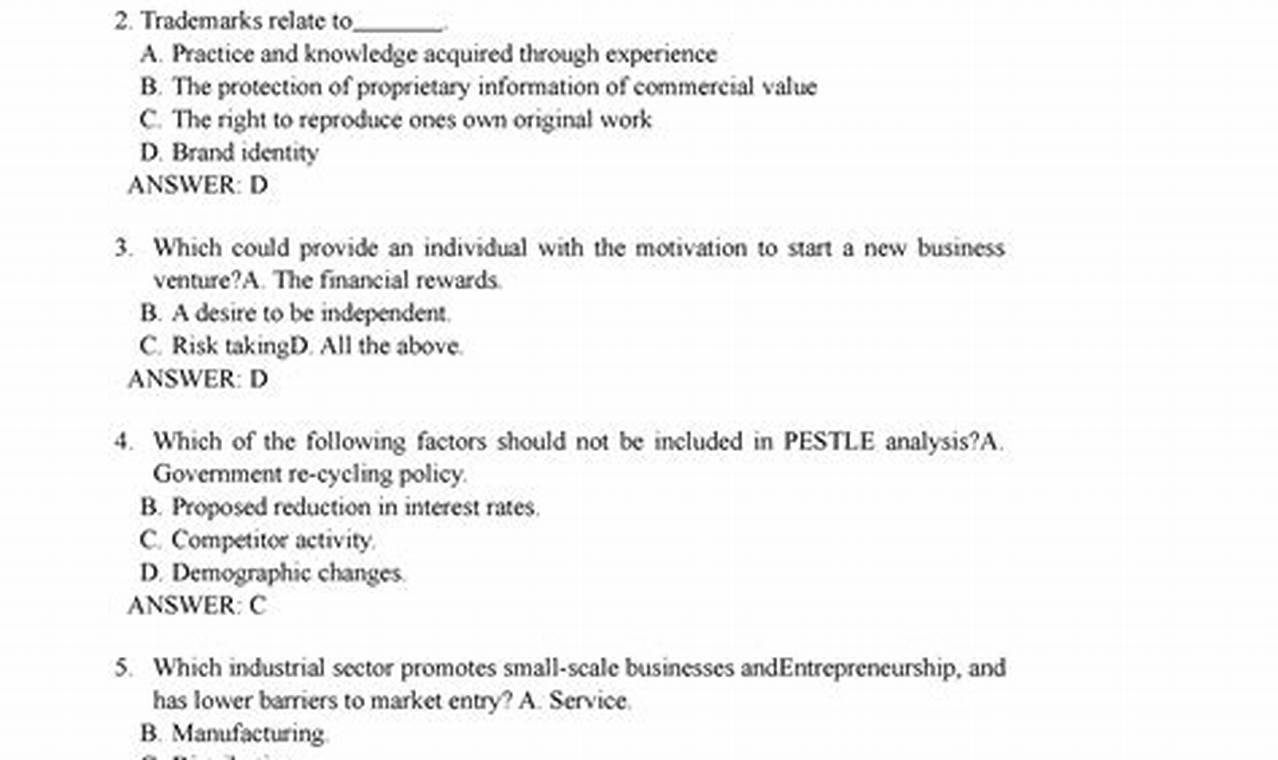 Entrepreneurship Final Exam Questions And Answers 2024