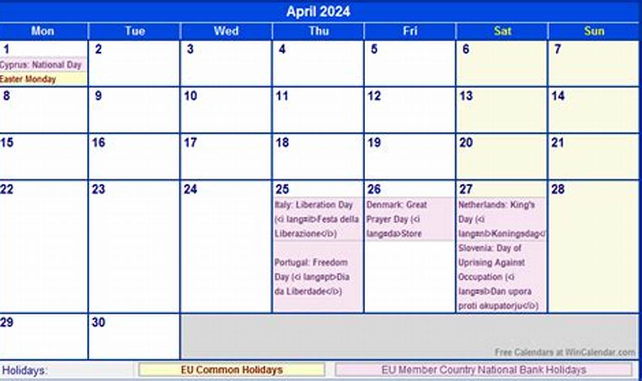 European Holidays April 2024