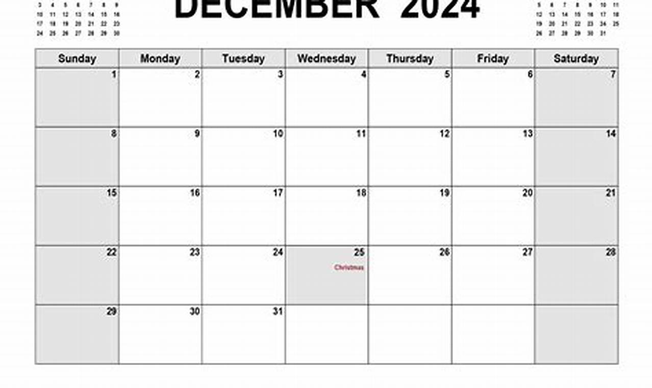 Excel Calendar December 2024