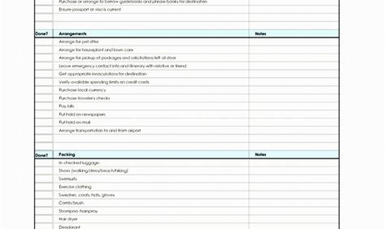 Excel Checklist Template 2010