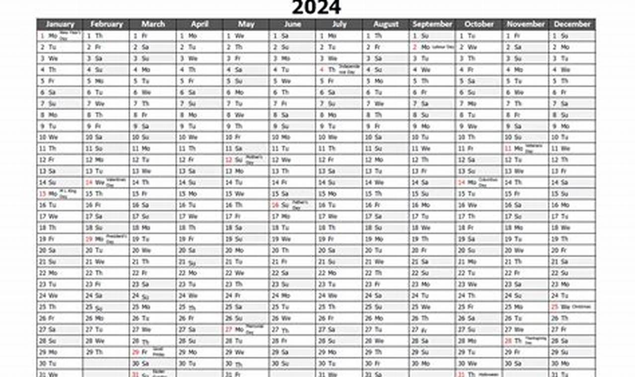 Excel Yearly Calendar 2024