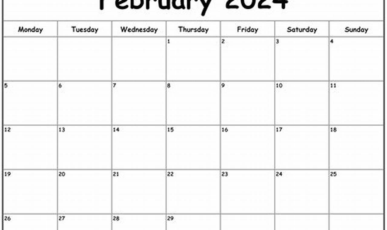 February 2024 Calendar Starting With Monday Tuesdays With