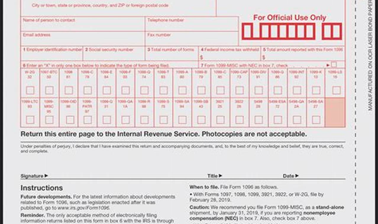 Fillable Form 1096 For 2024