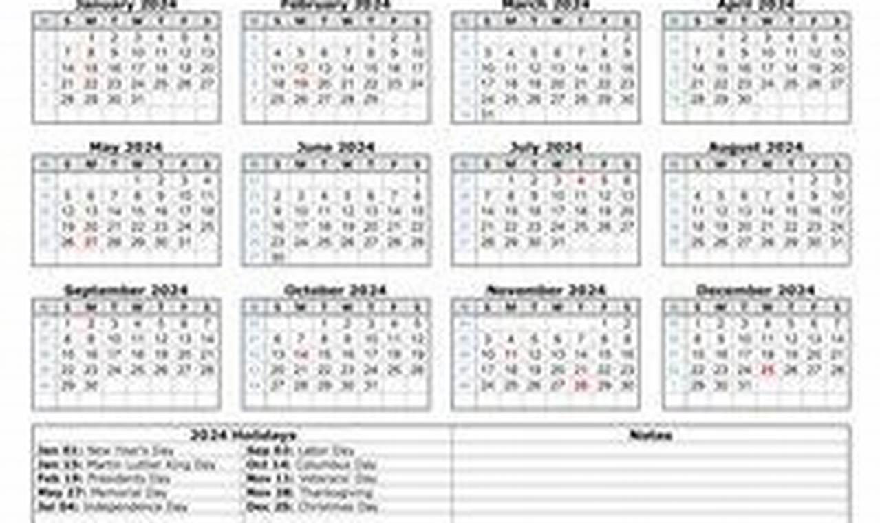 Free 2024 Calendar With Federal Holidays Printable Free