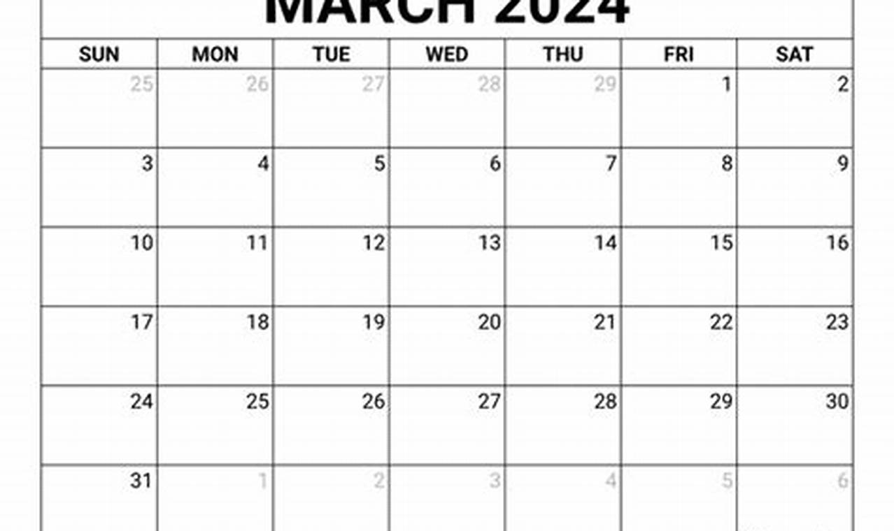 Free Calendar Template 2024 Monthly March