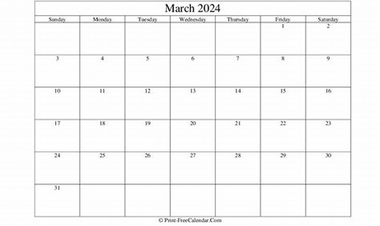 Free Editable March 2024 Calendar 2024