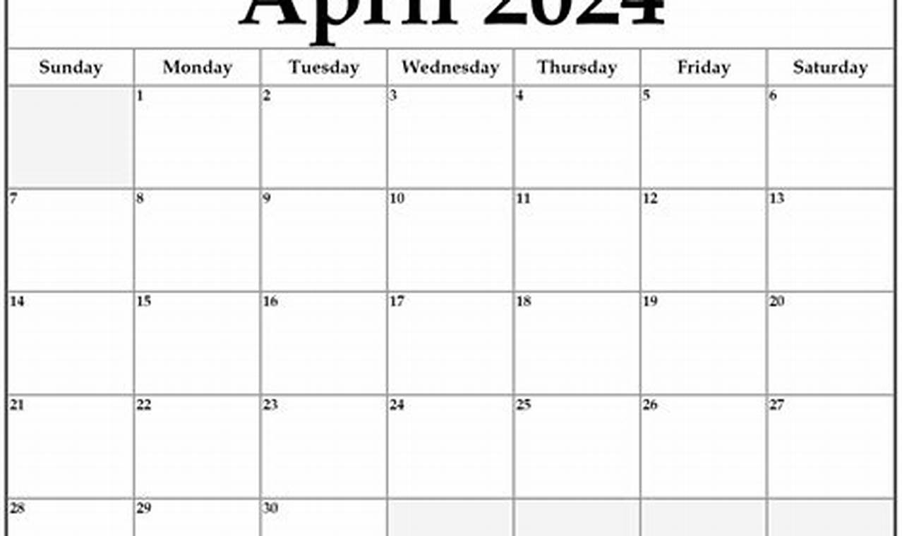 Free Printable Calendar 2024 Monthly April 2024