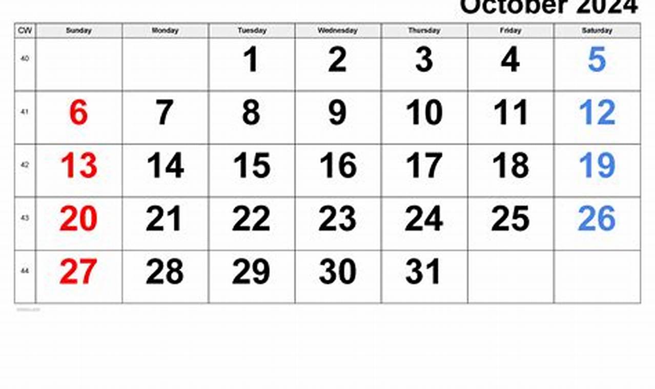 Free Printable Calendar October 2024 Calendar Week Number