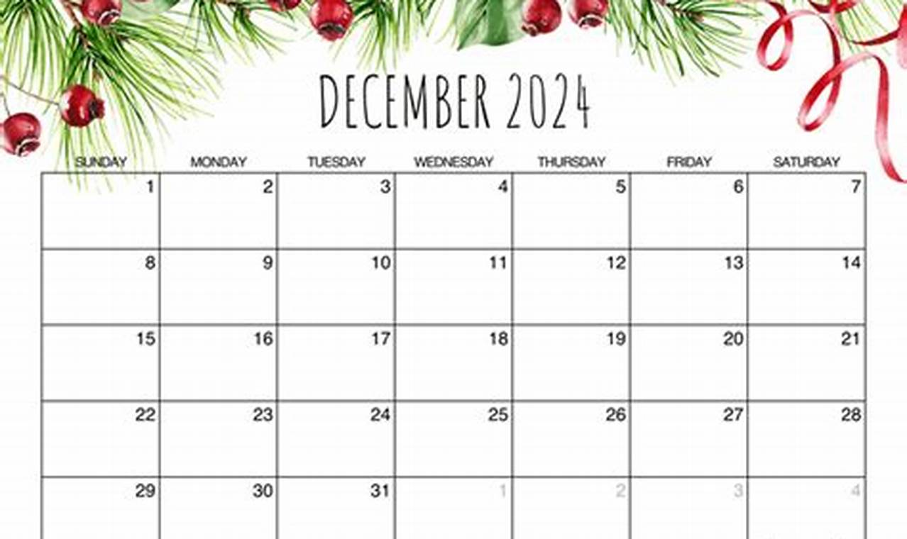 Free Printable December 2024 Calendar Christmas Themeditube