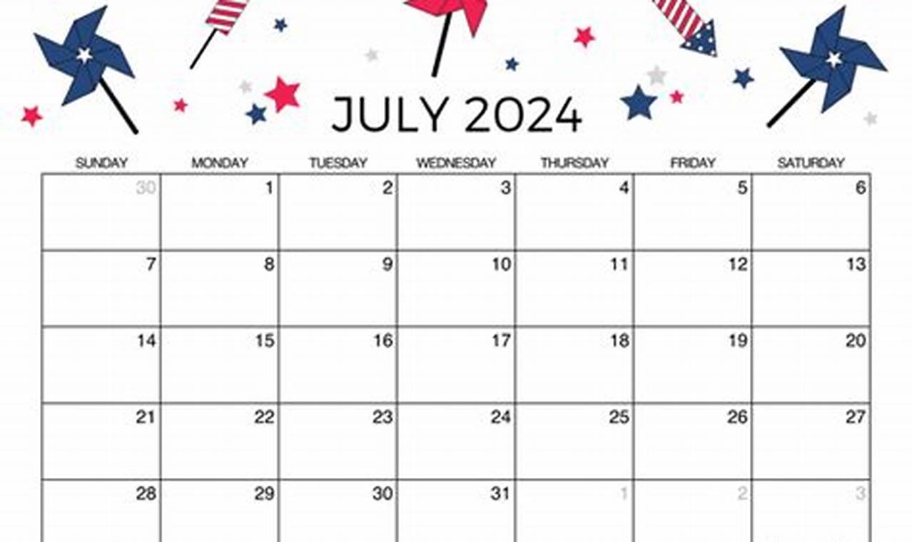 Free Printable July 2024 Calendar Pdf Cute