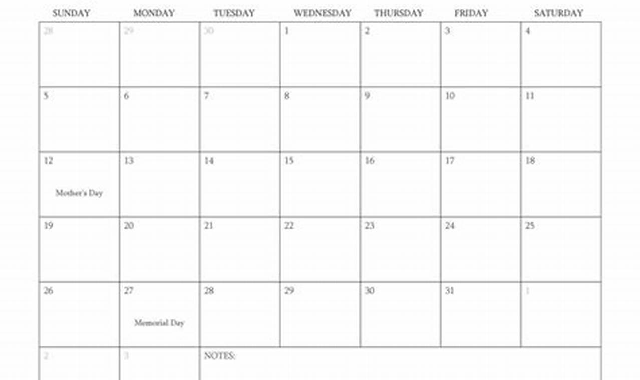 Free Printable May 2024 Calendar With Holidays 2024