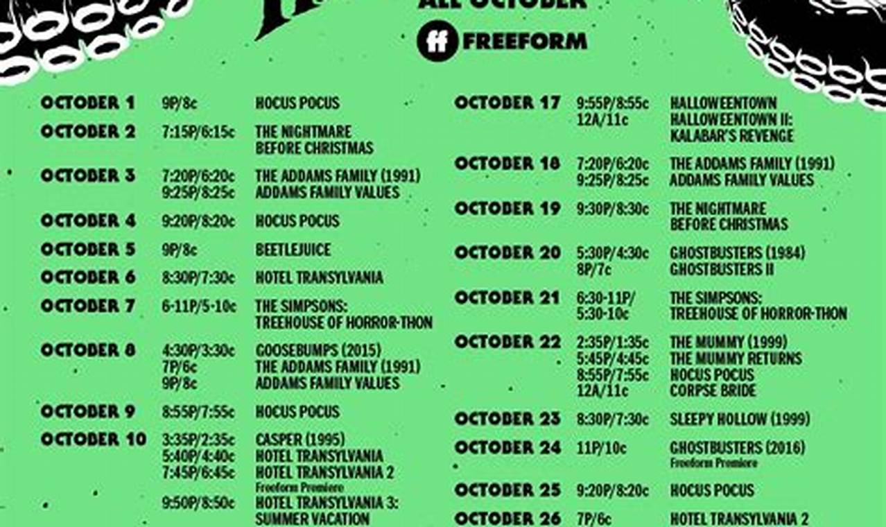 Freeform 31 Nights Of Halloween 2024 Schedule Printable