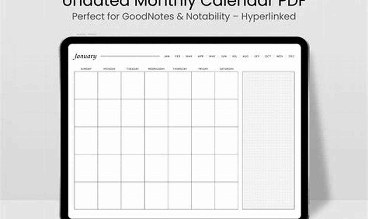 Goodnotes Monthly Calendar Template Free