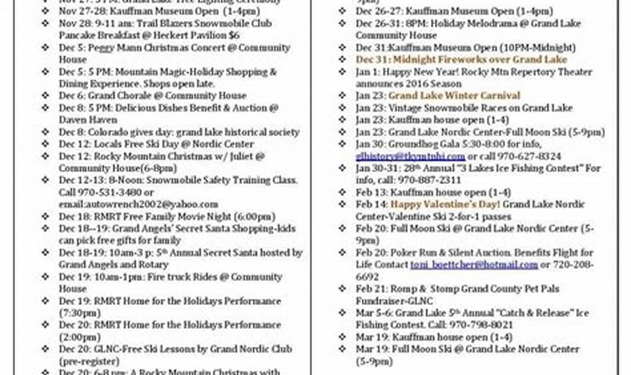 Grand Lake Calendar Of Events
