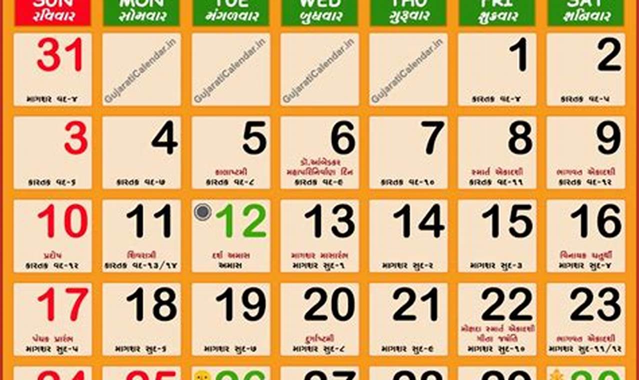 Gujarati Calendar Nov 2024 Free