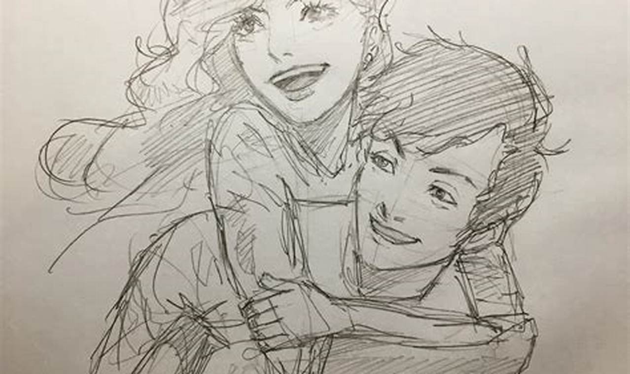 Happy Couple Sketch: Capturing Love and Affection on Canvas