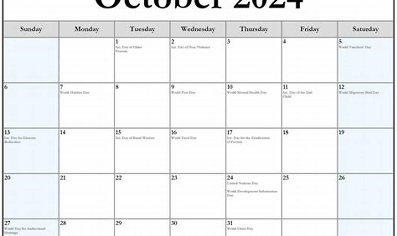 Holidays For October 2024