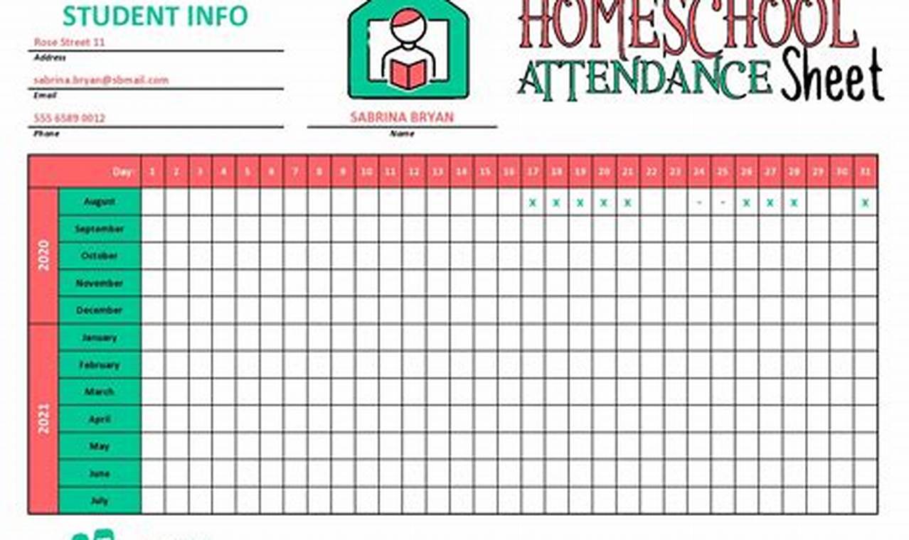 Homeschool Attendance Calendar