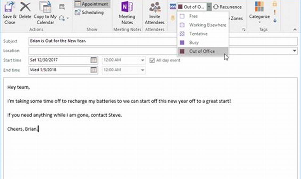 How To Set Out Of Office In Outlook Calendar