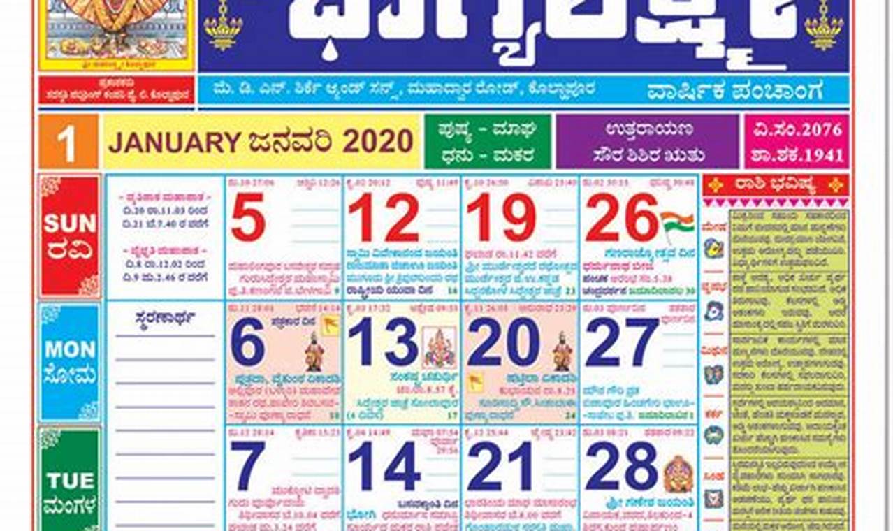 January 2024 Calendar Hindu Panchang Kannada
