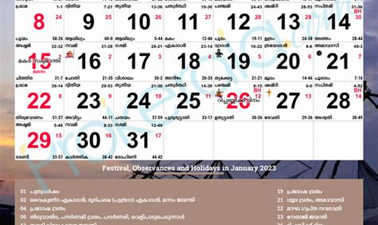 January 2024 Calendar Kerala Government Holiday