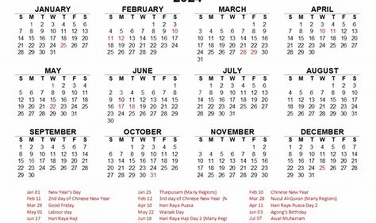 January 2024 Calendar Malaysia Ke